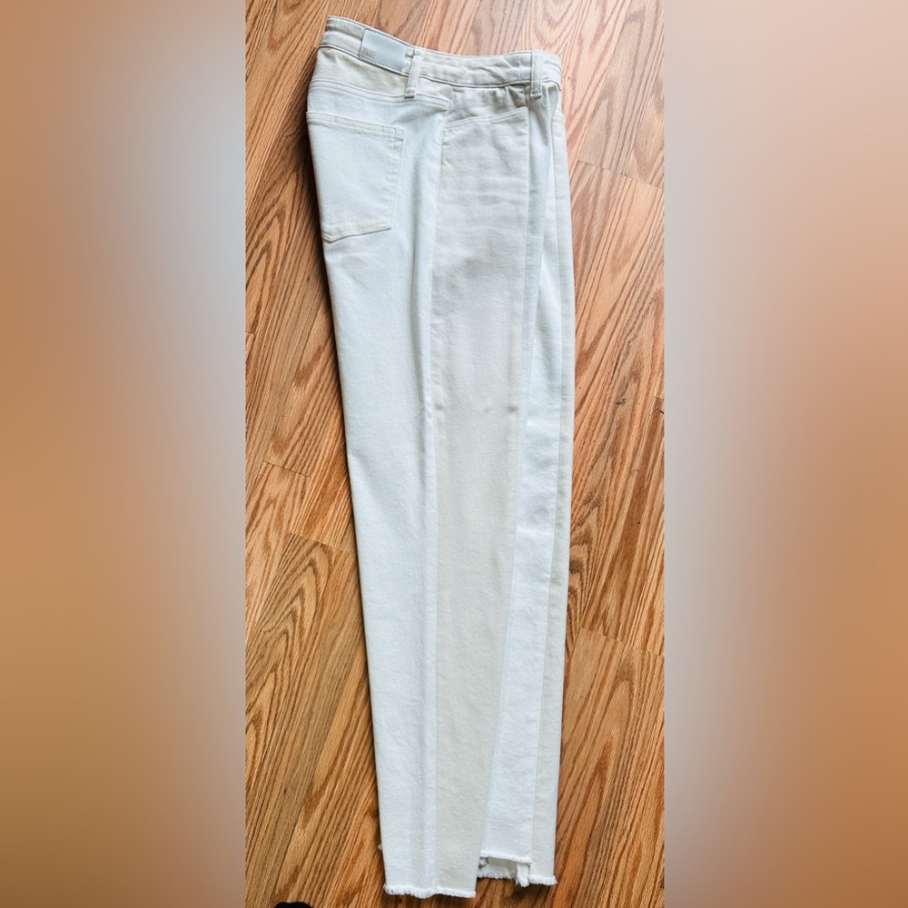 PAIGE Ecru Sunrise Stella Jean 2-panel 30 Fray Raw Hem Split Crop Straight Denim - Picture 4 of 16
